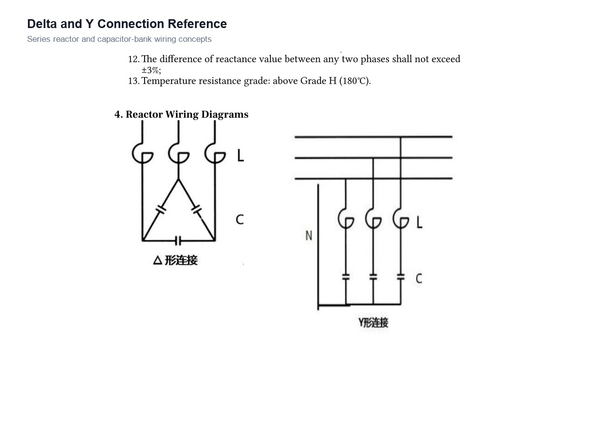 SET series reactor delta and Y capacitor bank wiring reference
