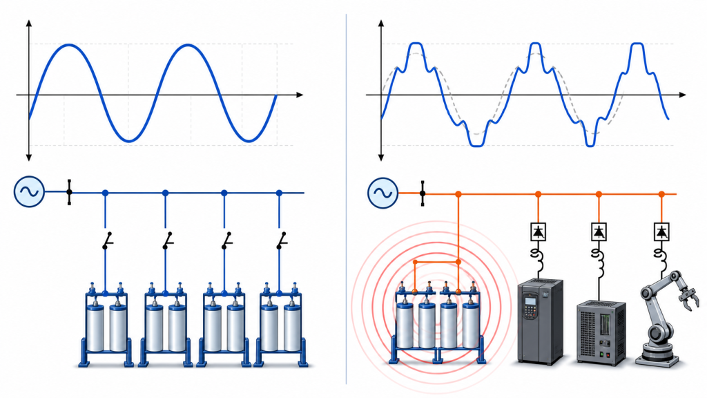 Harmonic measurements should be completed before final capacitor-bank selection.