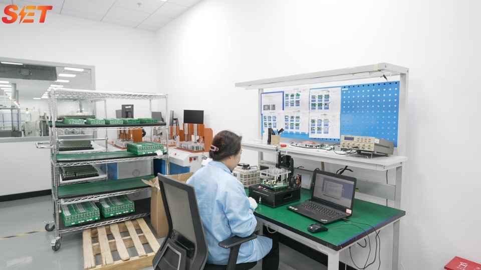 Elumotive engineer testing power electronics for AI data center power quality applications